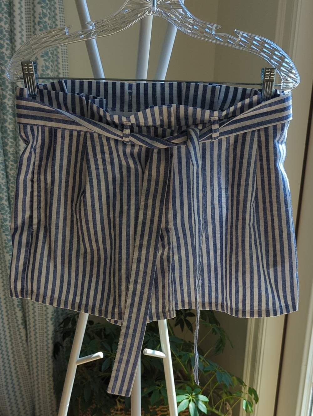 Love Tree Blue and White Striped Tie-Front Bermuda Shorts